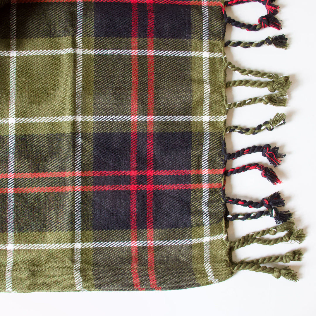 Green Plaid Cotton Throw