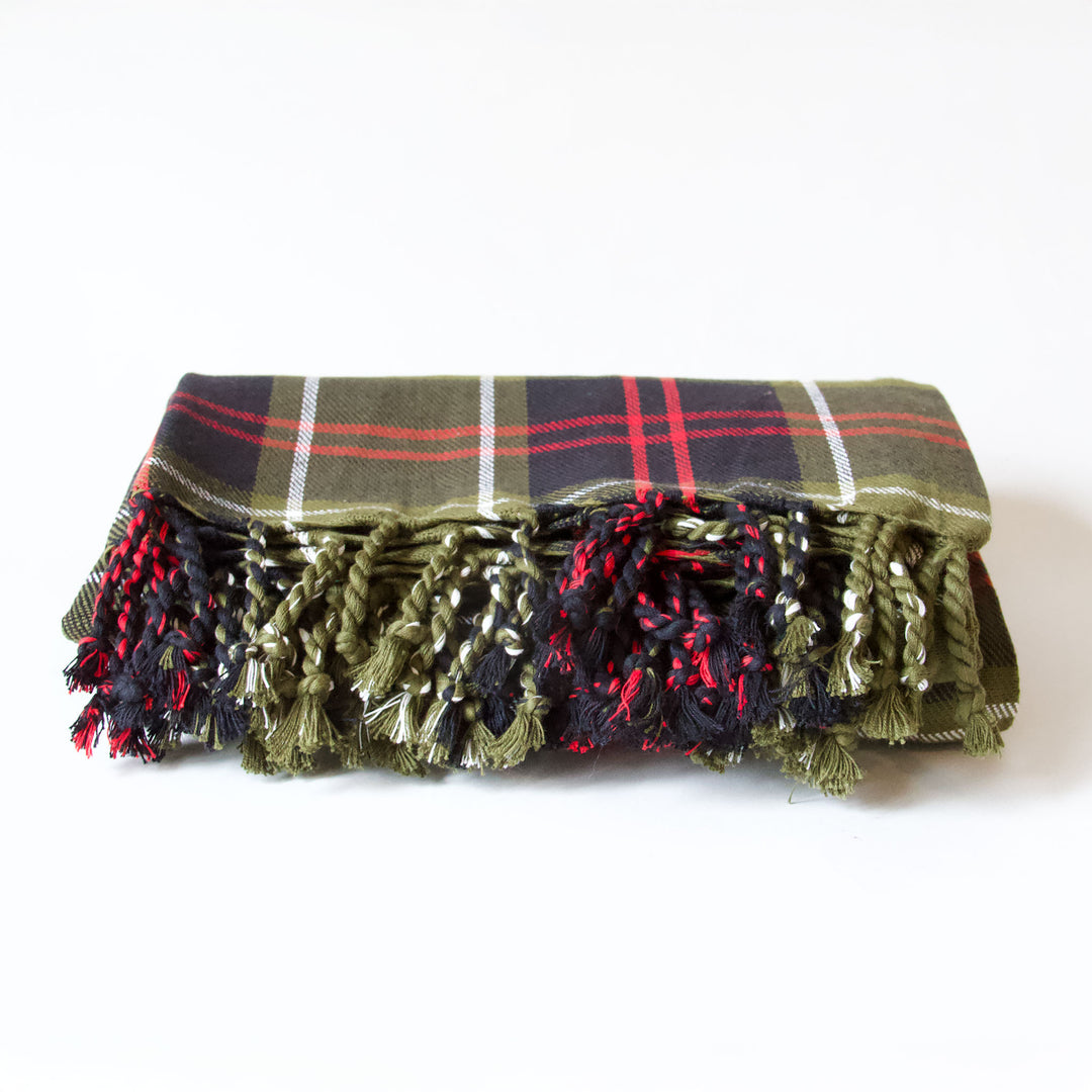 Green Plaid Cotton Throw