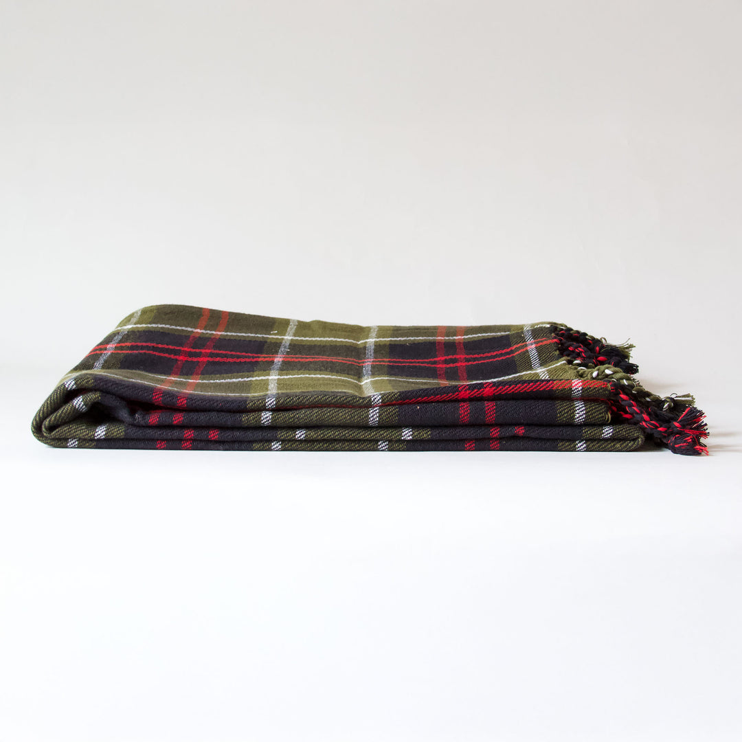 Green Plaid Cotton Throw