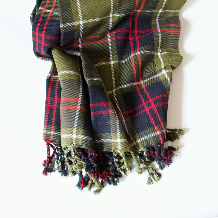 Green Plaid Cotton Throw