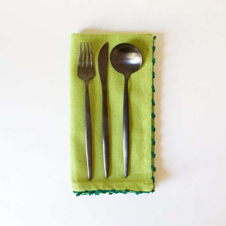Knotted Edge Cotton Napkin - Lime Green, Set of 4