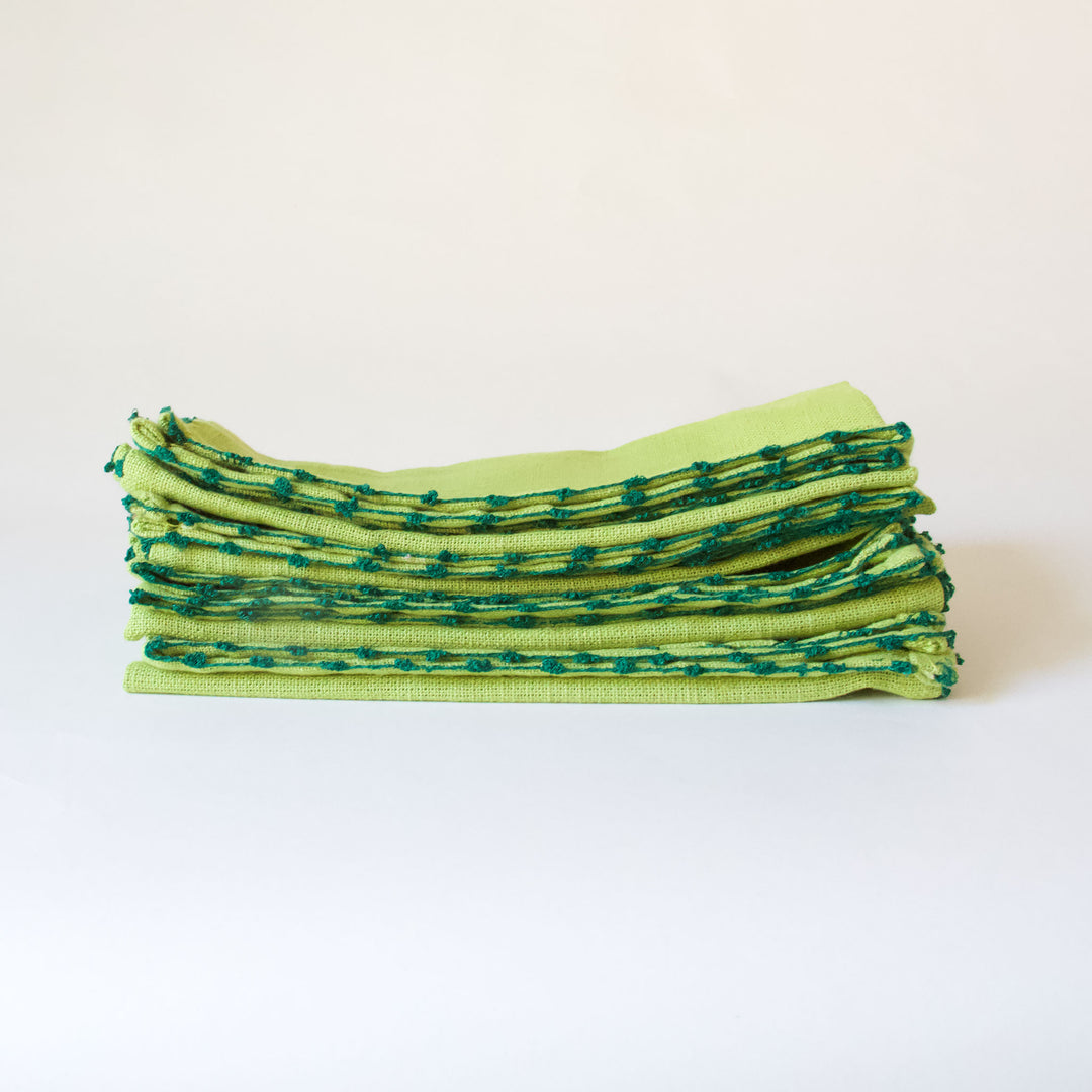 Knotted Edge Cotton Napkin - Lime Green, Set of 4