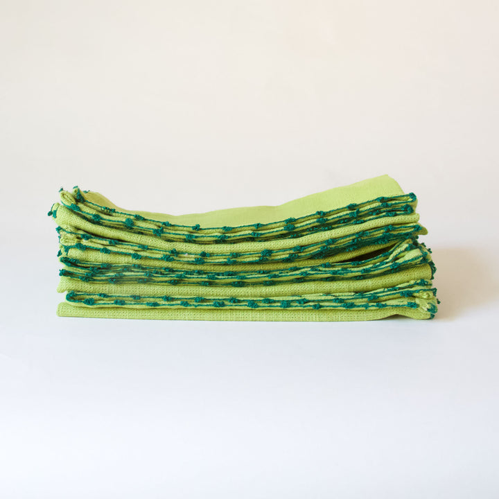 Knotted Edge Cotton Napkin - Lime Green, Set of 4