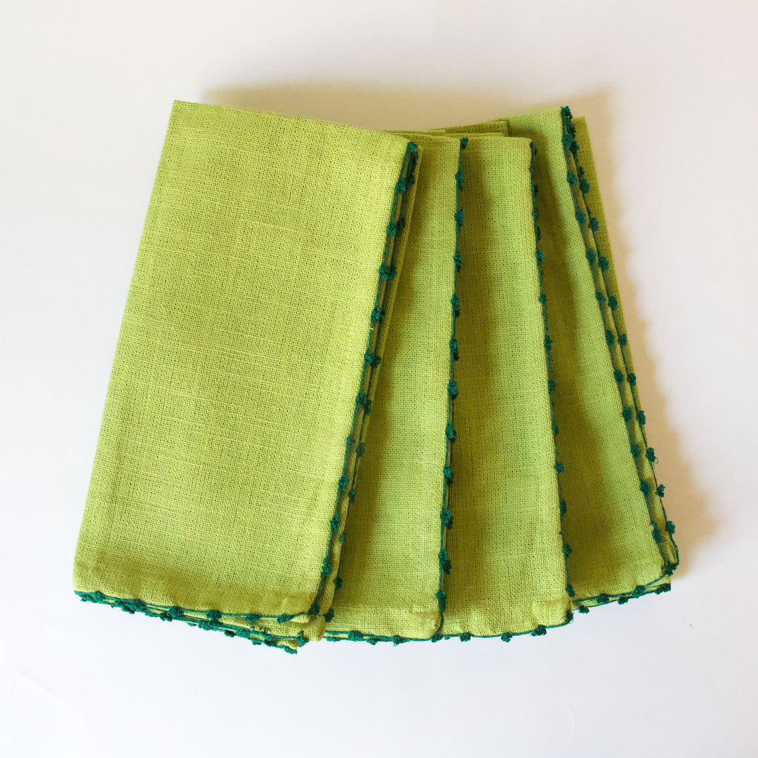 Knotted Edge Cotton Napkin - Lime Green, Set of 4