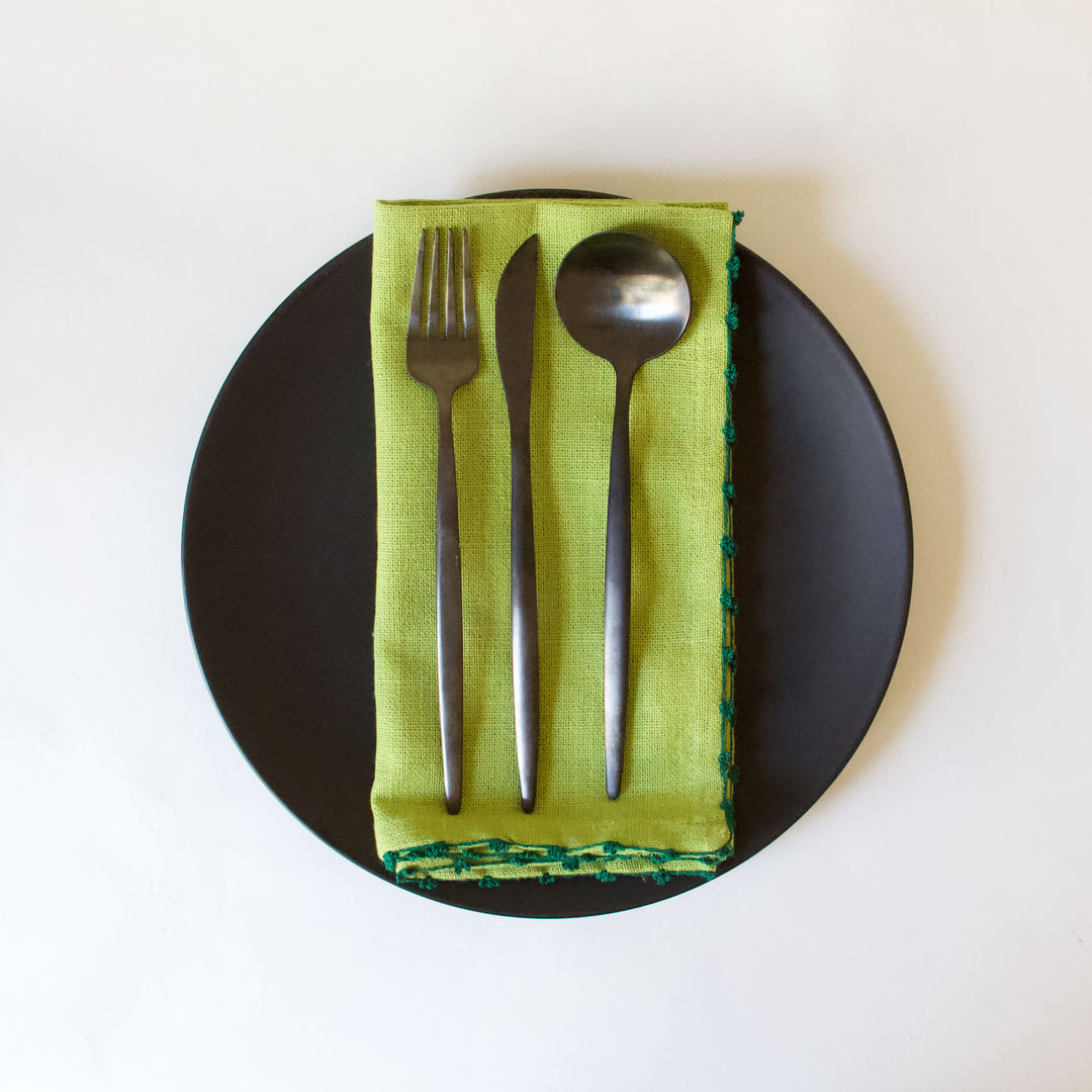 Knotted Edge Cotton Napkin - Lime Green, Set of 4