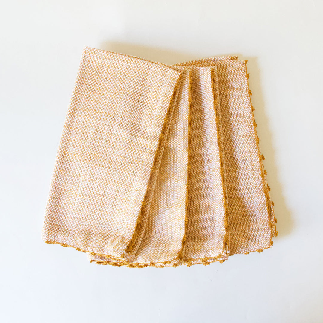 Knotted Edge Cotton Napkin - Mustard, Set of 4
