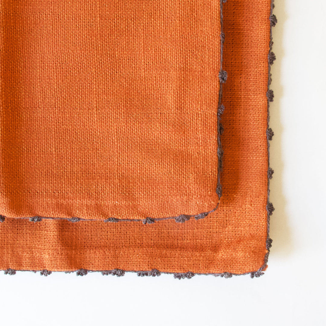 Knotted Edge Cotton Napkin - Rust, Set of 4