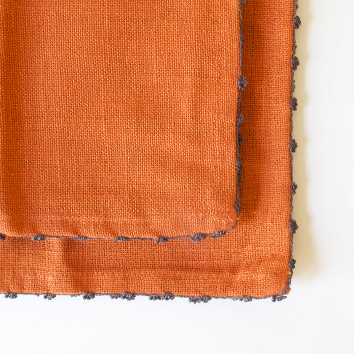 Knotted Edge Cotton Napkin - Rust, Set of 4