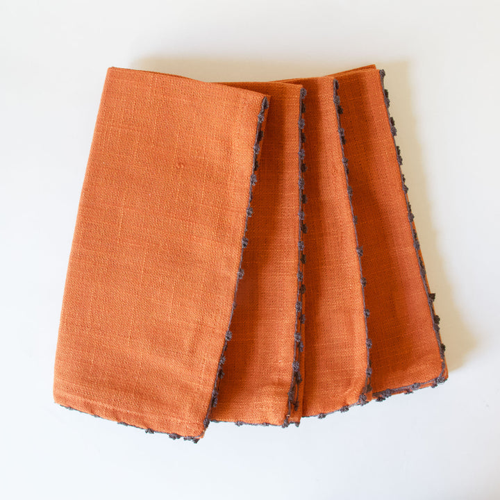Knotted Edge Cotton Napkin - Rust, Set of 4