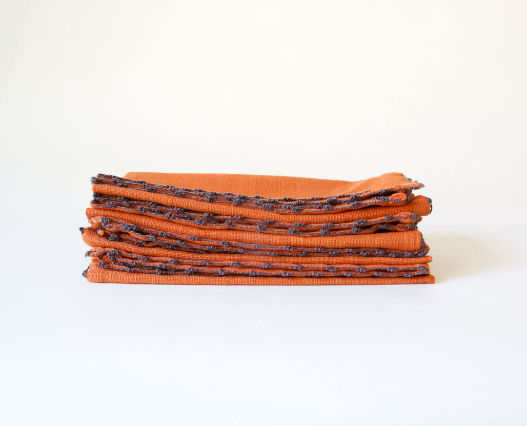 Knotted Edge Cotton Napkin - Rust, Set of 4