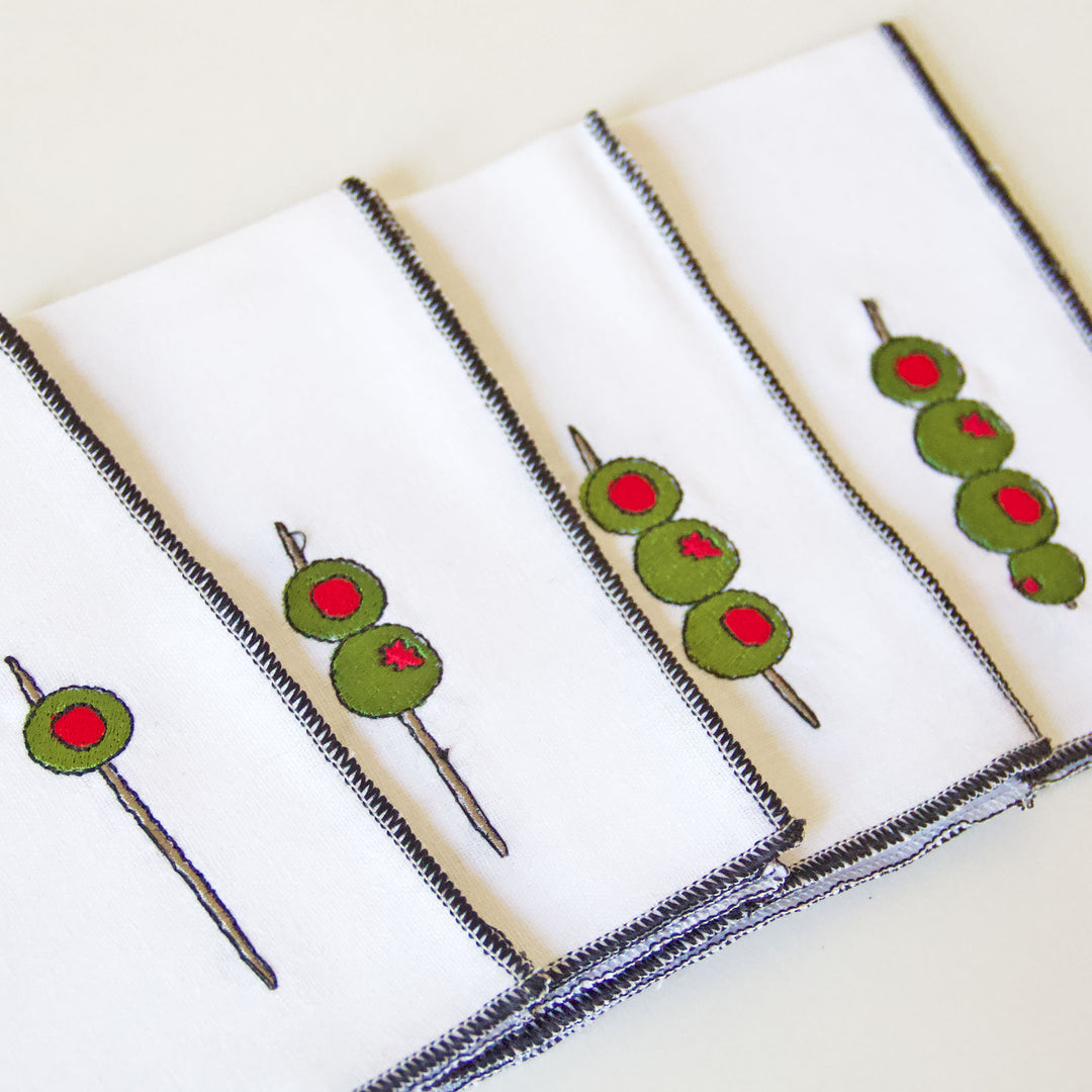 Martini Olive Cocktail Napkins, Set of 4