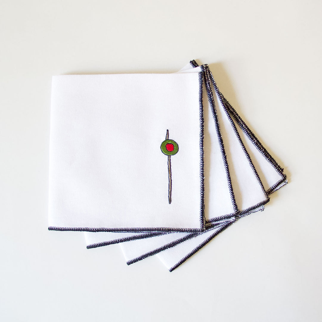 Martini Olive Cocktail Napkins, Set of 4