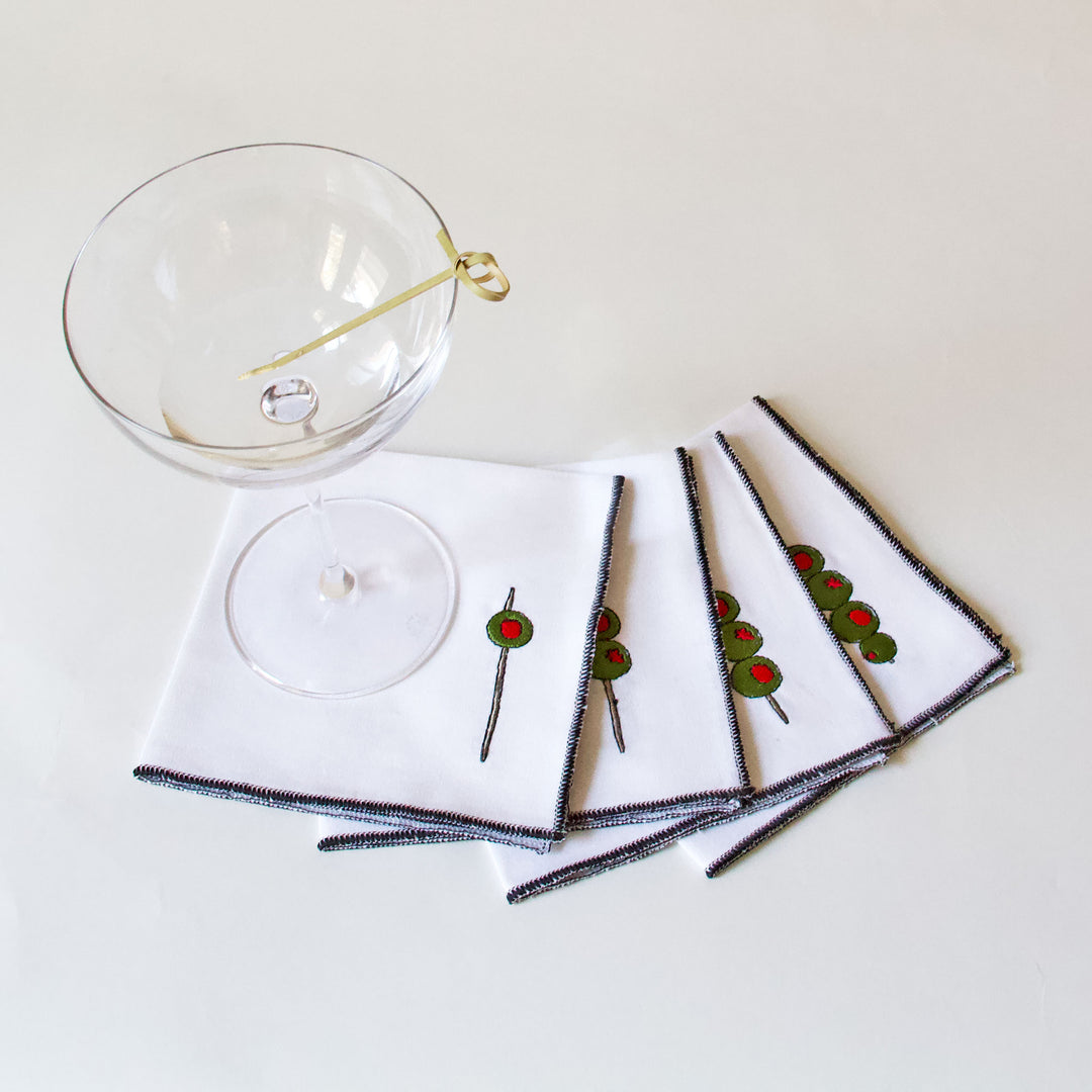 Martini Olive Cocktail Napkins, Set of 4
