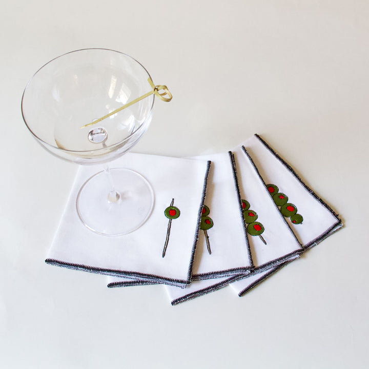 Martini Olive Cocktail Napkins, Set of 4