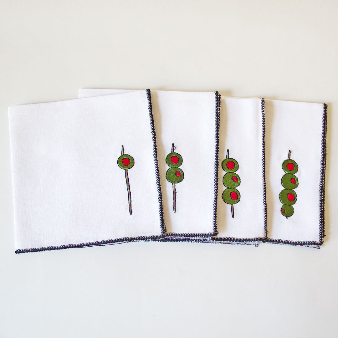 Martini Olive Cocktail Napkins, Set of 4