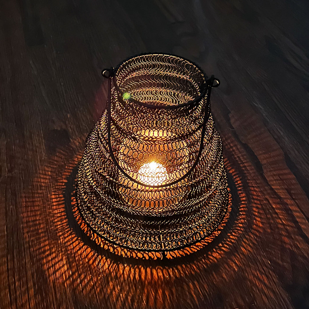 Mesh Metal Folding Lantern - Black