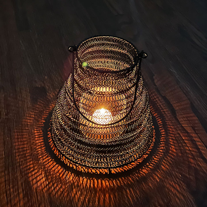 Mesh Metal Folding Lantern - Black