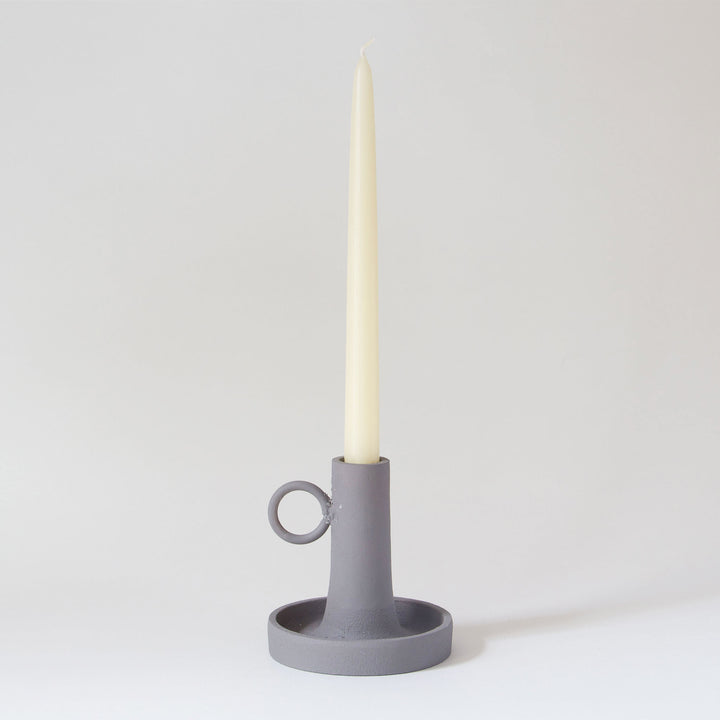 Metal Handle Taper Candleholder - Grey