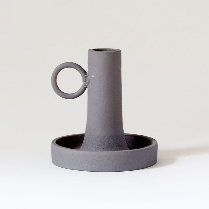 Metal Handle Taper Candleholder - Grey