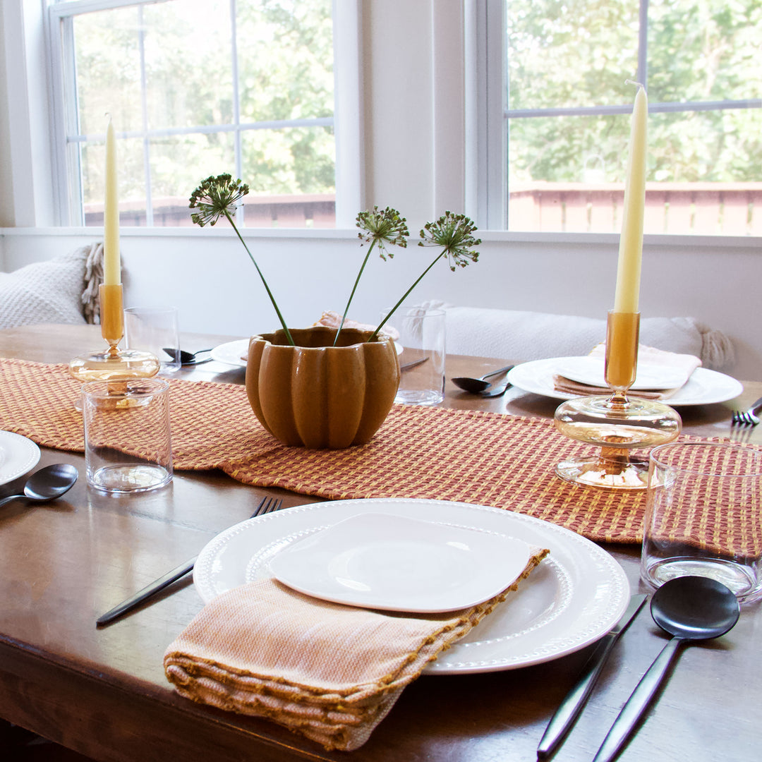 Woven Fringe Table Runner - Brick Red & Orange