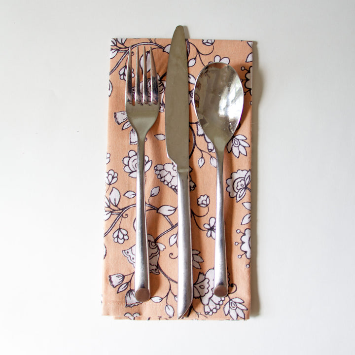 Peach Floral Napkins, Set of 4