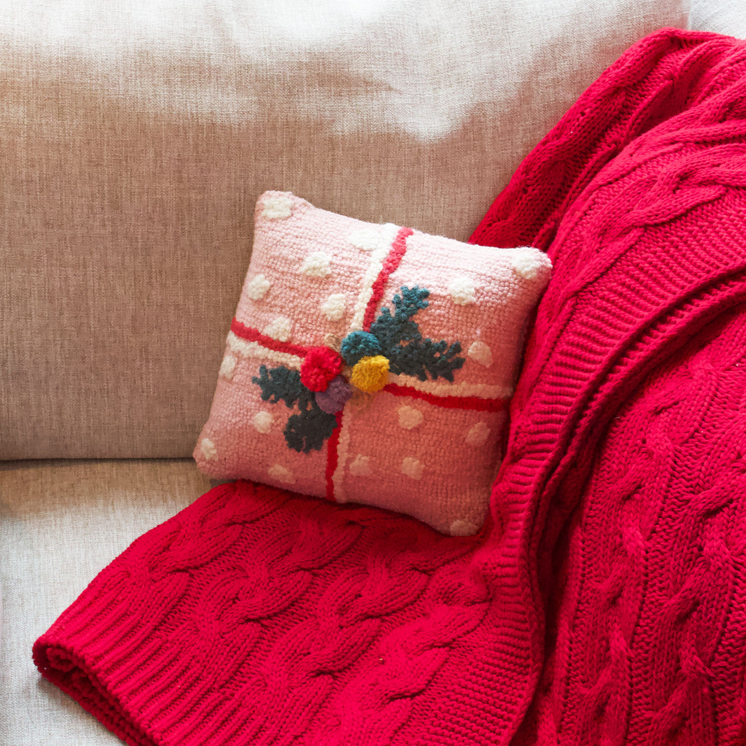 Red Cable Knit Throw