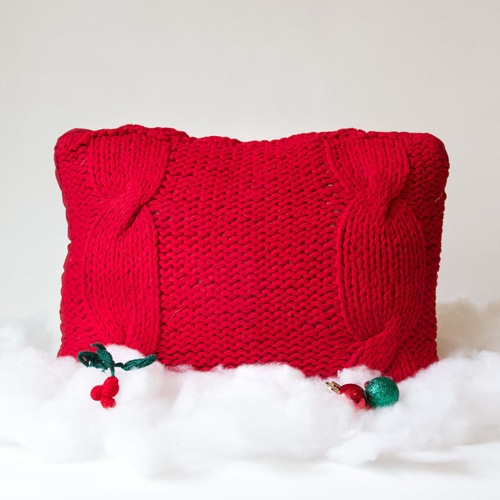 Red Cable Knit Pillow