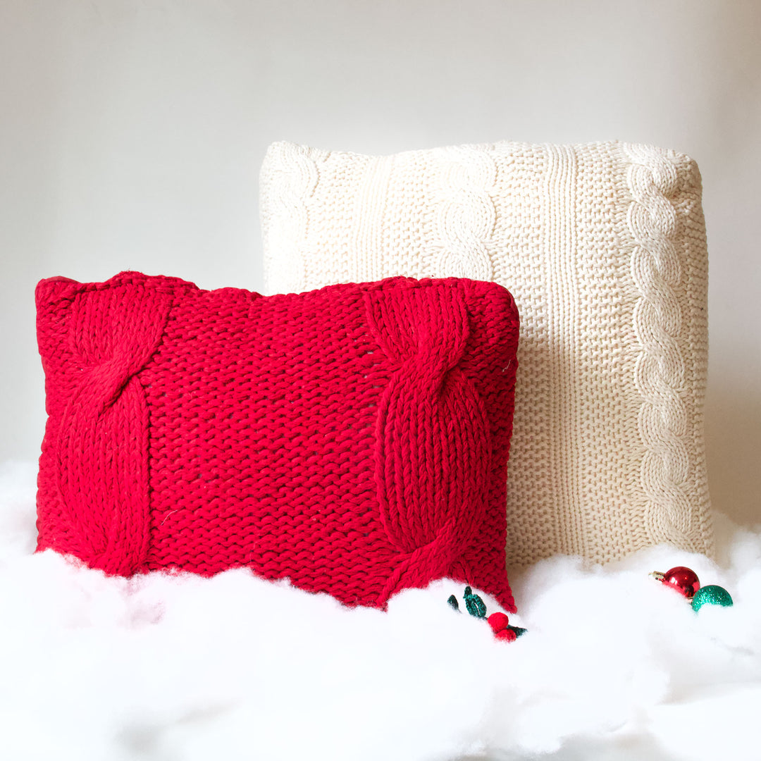 Red Cable Knit Pillow
