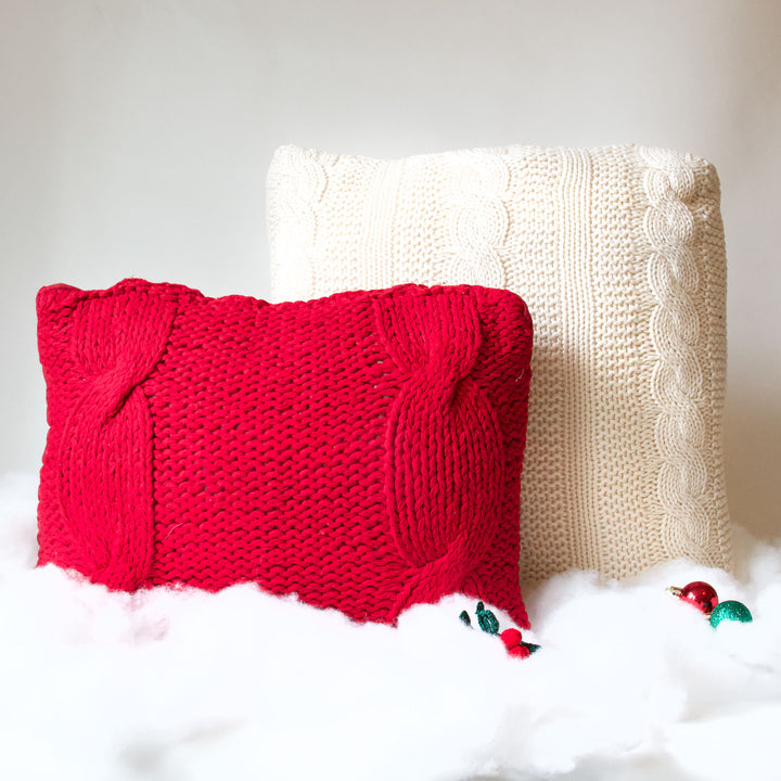 Red Cable Knit Pillow