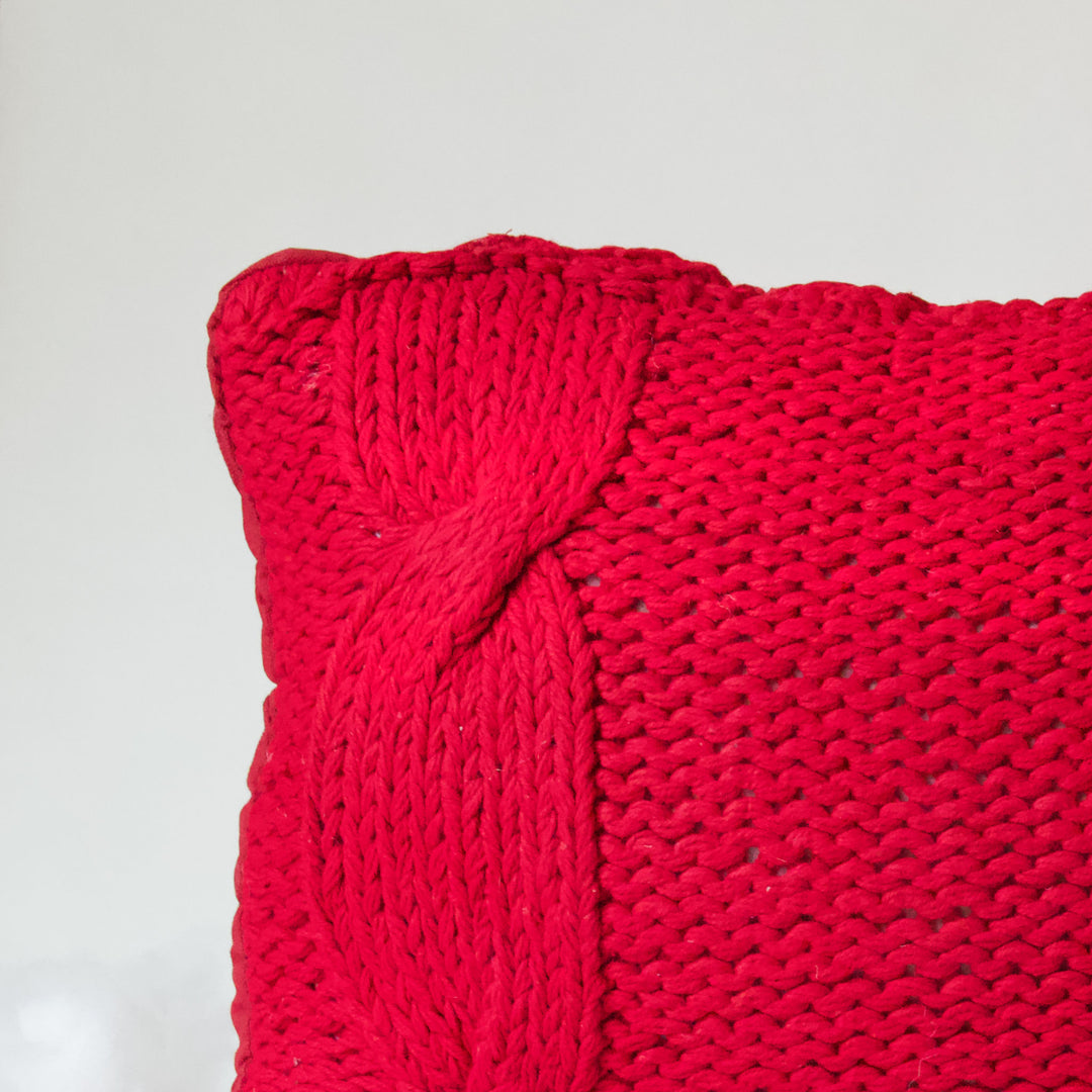Red Cable Knit Pillow