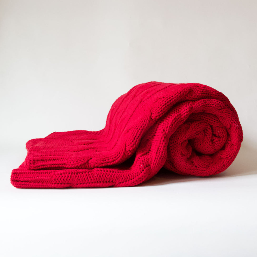 Red Cable Knit Throw