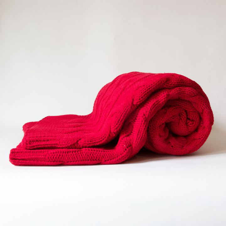 Red Cable Knit Throw