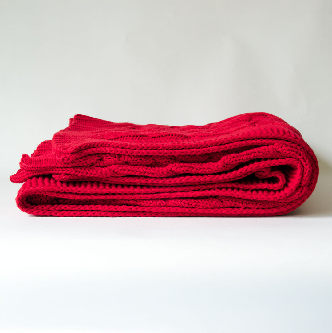 Red Cable Knit Throw