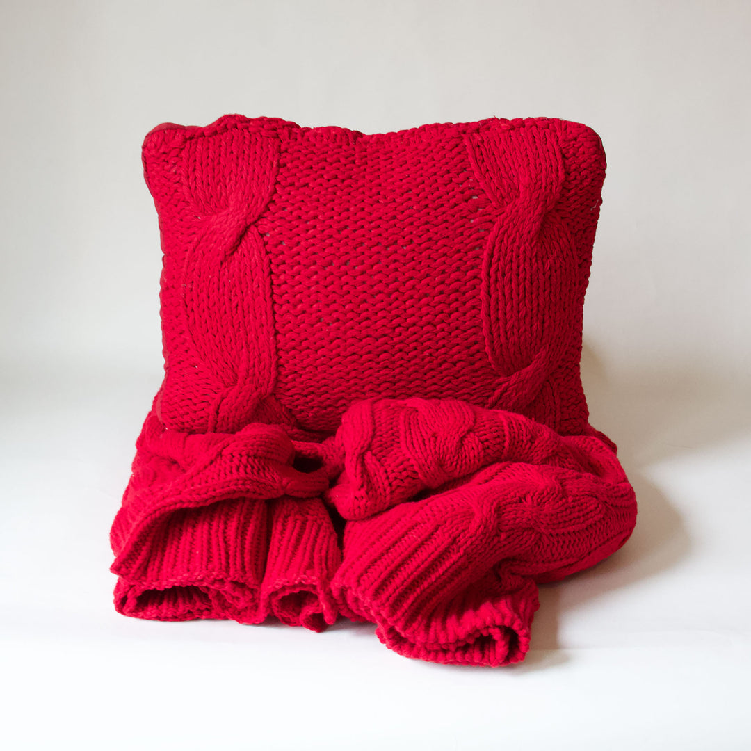 Red Cable Knit Throw