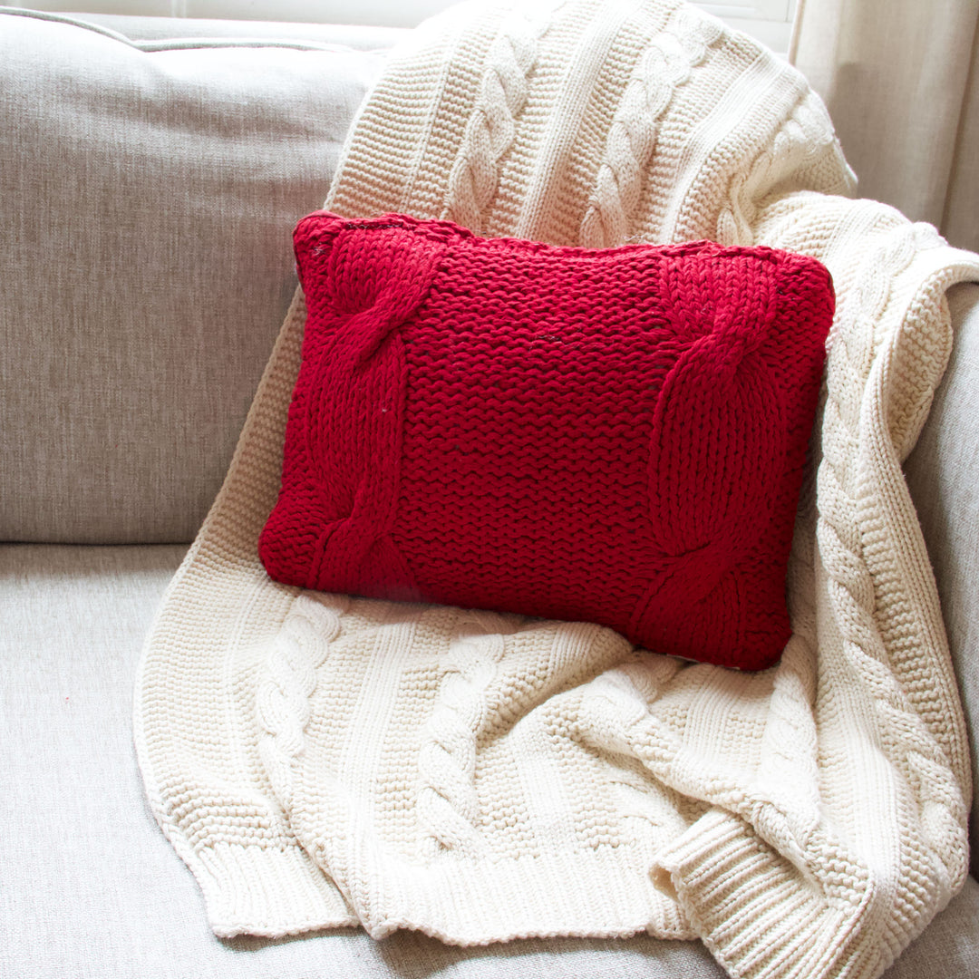 Red Cable Knit Pillow