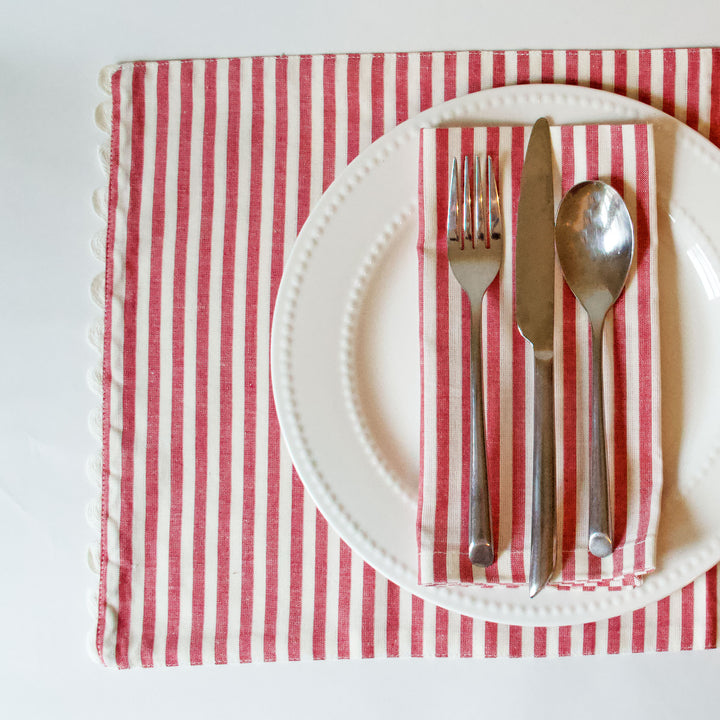 Red & White Striped Placemats, Set of 4