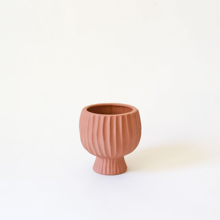Ribbed Ceramic Compote - Terracotta
