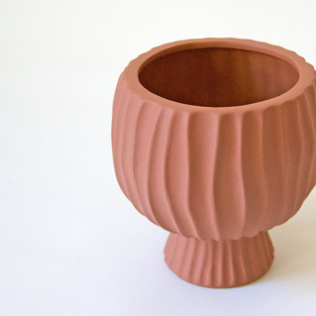 Ribbed Ceramic Compote - Terracotta
