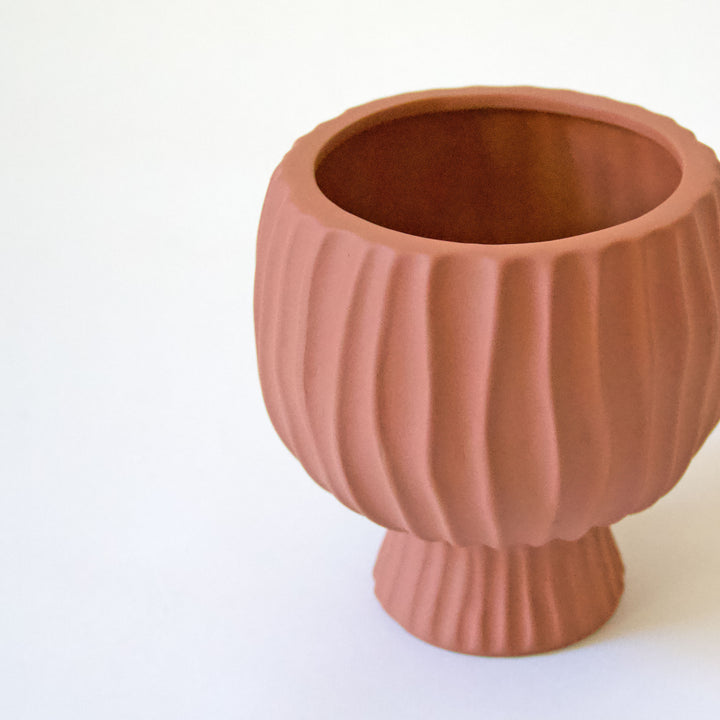 Ribbed Ceramic Compote - Terracotta