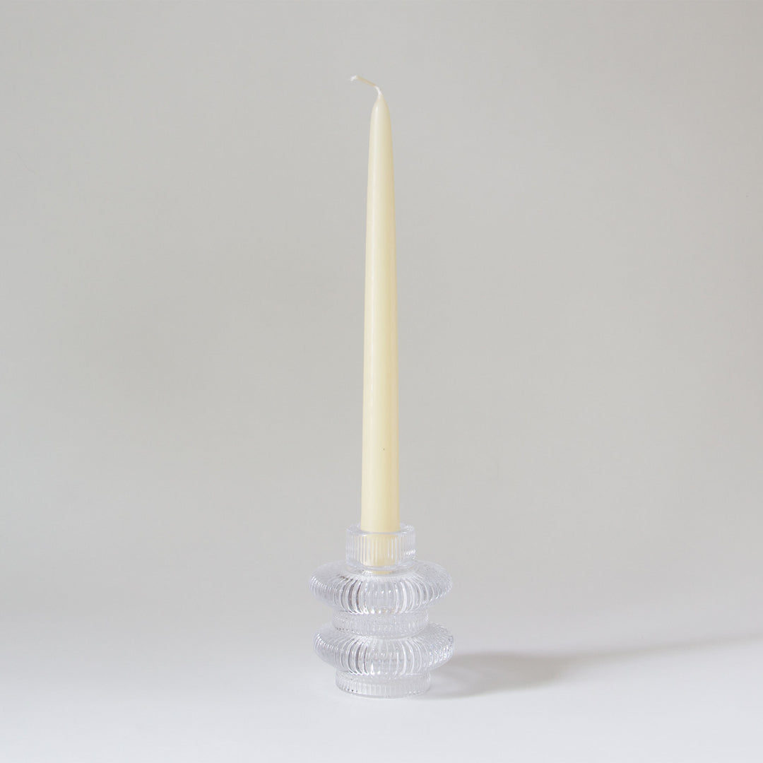 Ribbed Glass Taper & Tealight Candleholder - Clear