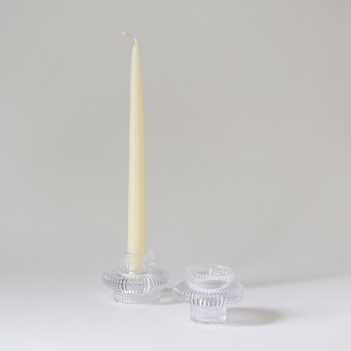 Ribbed Glass Taper & Tealight Candleholder - Clear
