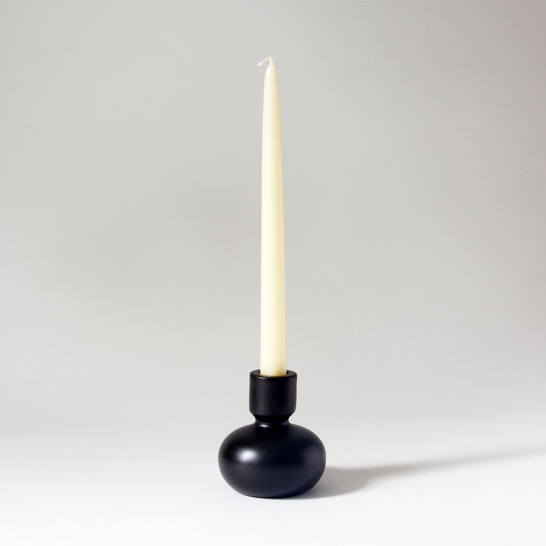 Round Ceramic Taper Candleholder - Black
