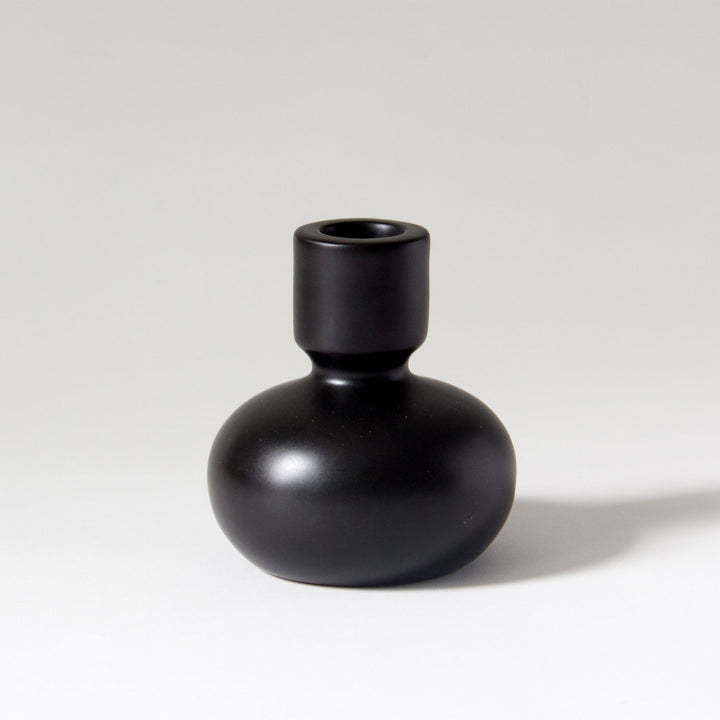 Round Ceramic Taper Candleholder - Black