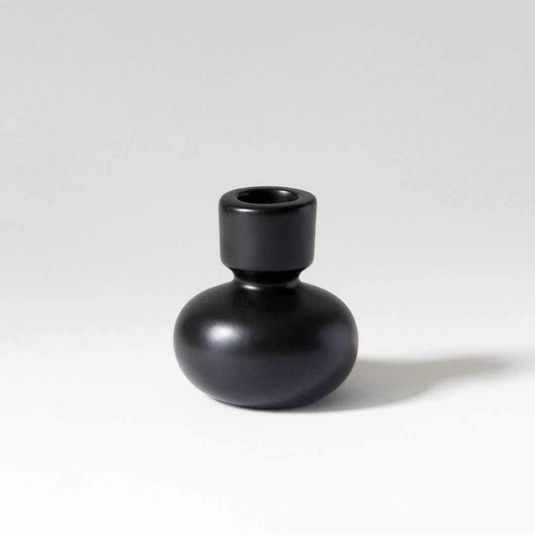Round Ceramic Taper Candleholder - Black