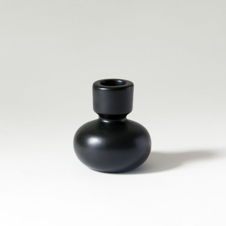 Round Ceramic Taper Candleholder - Black