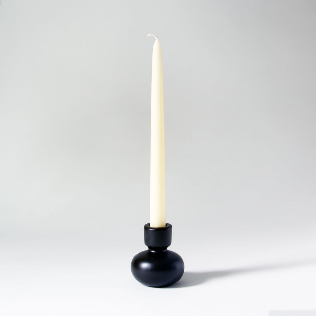 Round Ceramic Taper Candleholder - Black