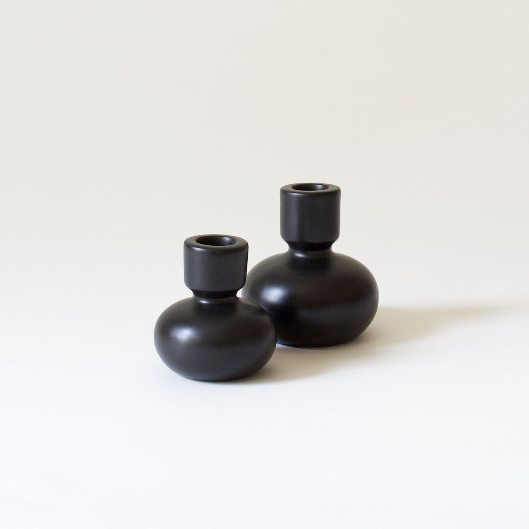 Round Ceramic Taper Candleholder - Black