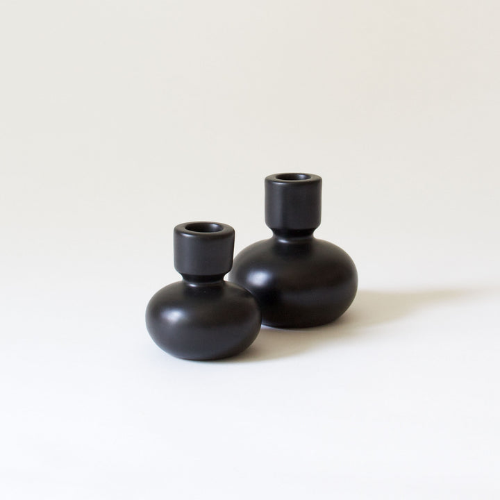 Round Ceramic Taper Candleholder - Black