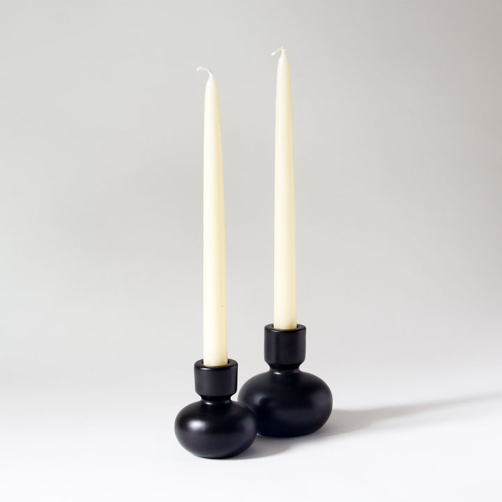 Round Ceramic Taper Candleholder - Black