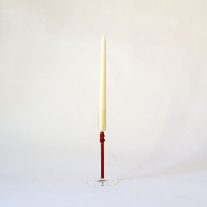 Slender Bubble Glass Taper Candleholder - Amber
